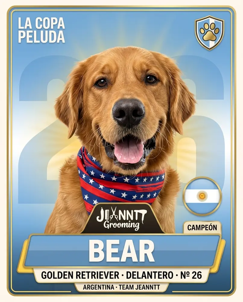 Cromo de ejemplo de La Copa Peluda - Bear, golden retriever